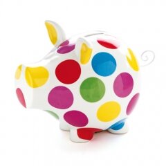 Oink Multi Coloured Polka Dot Pig Money Box